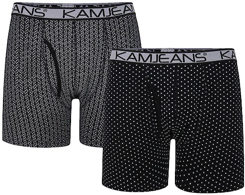 KAM Twin Pack Jersey Printed Boxers Black